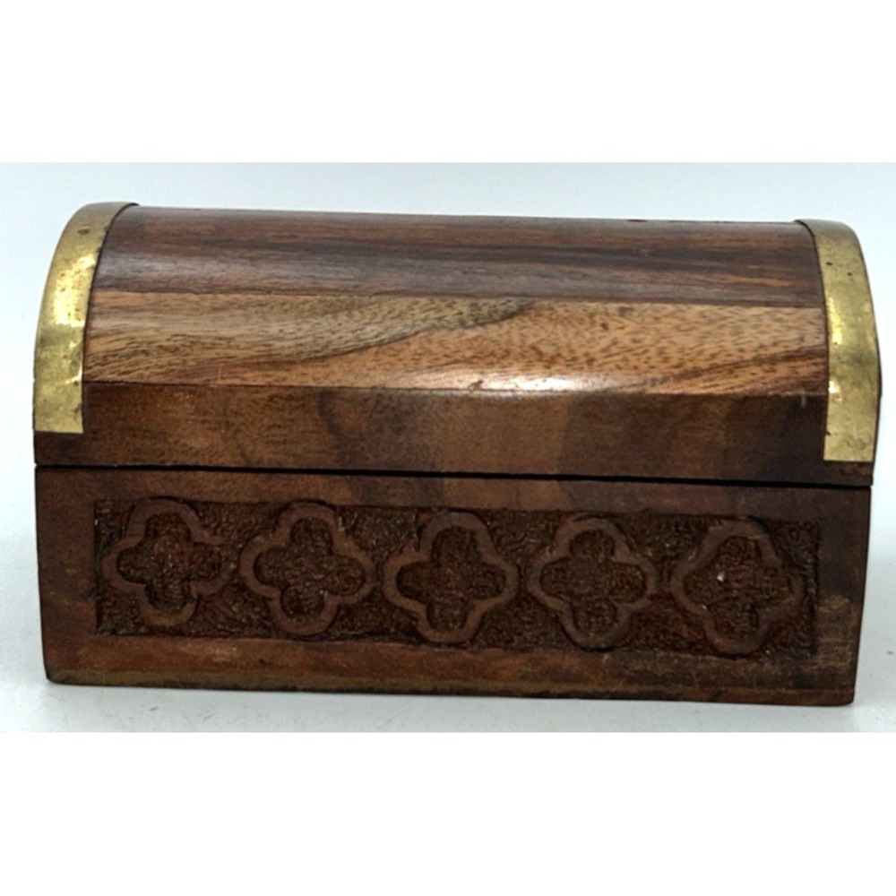 wooden trinket box.hand Carved ,Unique, Vintage Jewelry Box. 5.5"L X 3" W X 3" H